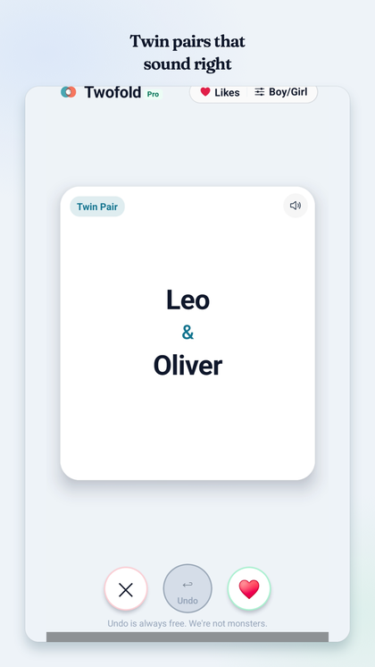 Twofold screen for hearing twin name pairs spoken aloud